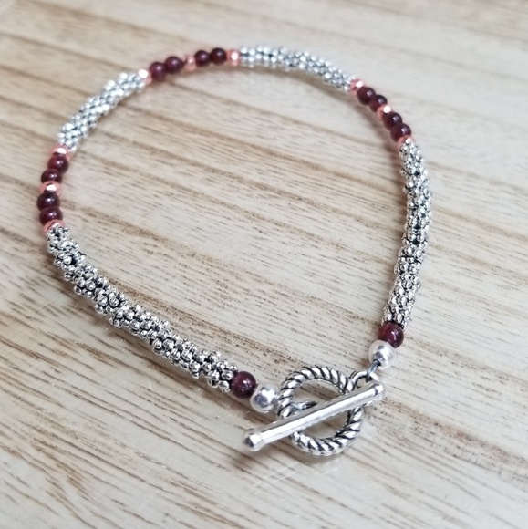 Garnet & Rose Gold Beaded Toggle Bracelet - Picture 5 of 7
